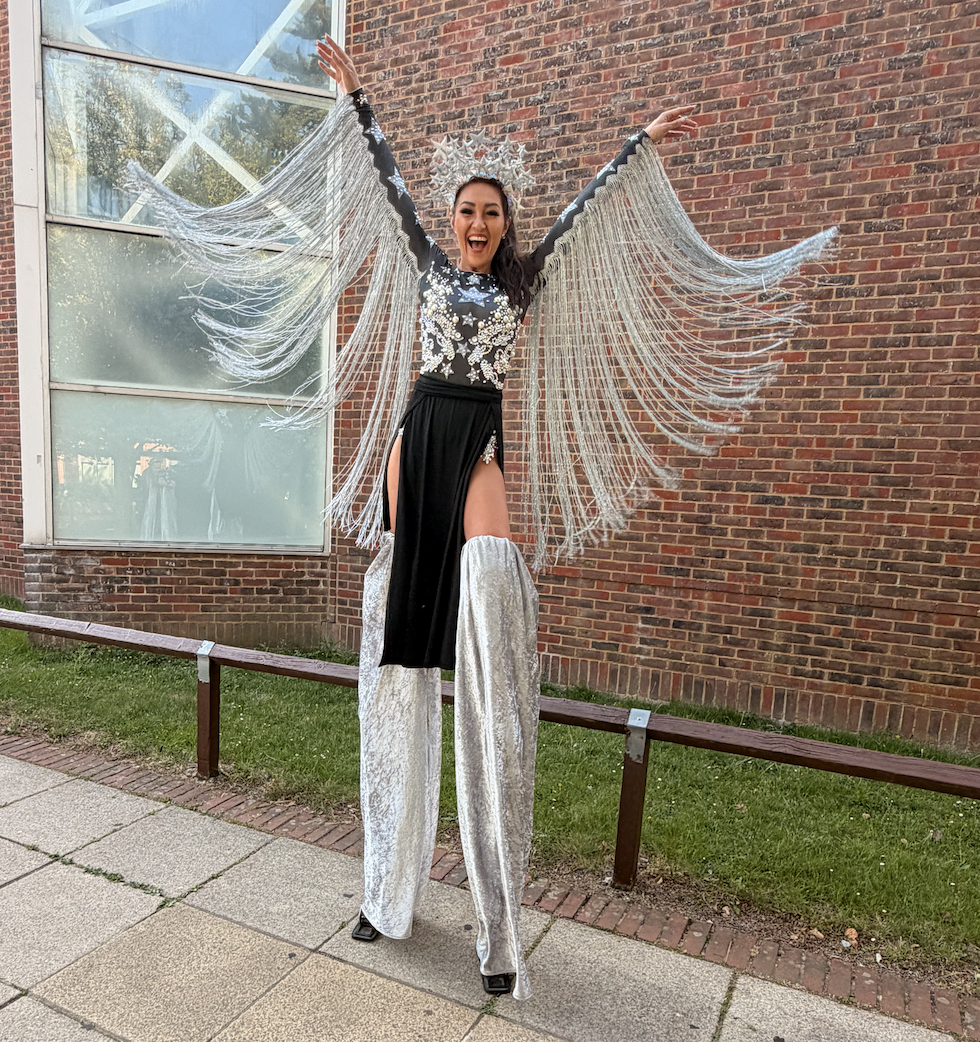 disco star stilt walker starry nights theme school prom at kings school Winchester 