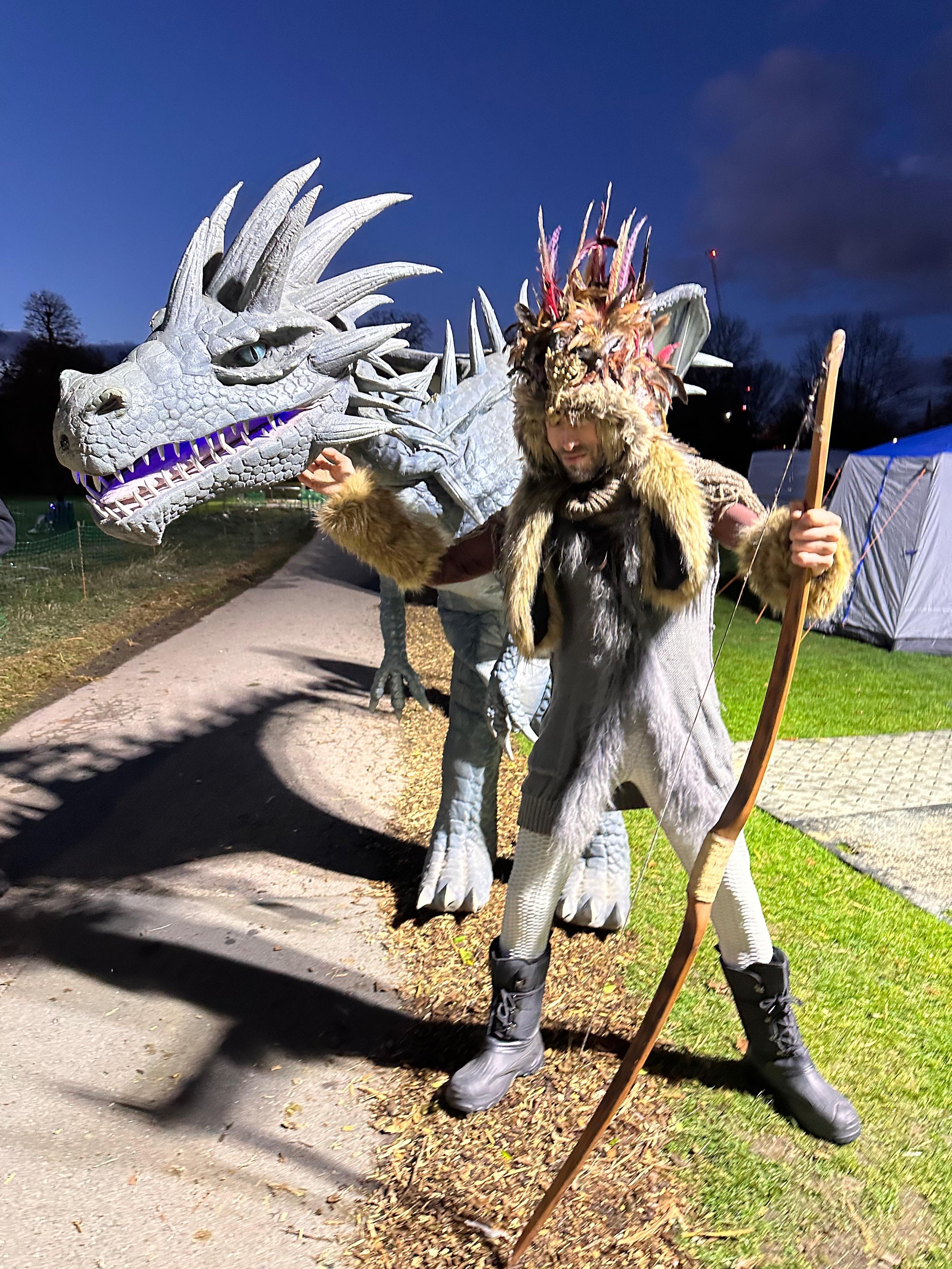 animatronic dragon and keeper at Enfield Town fireworks 