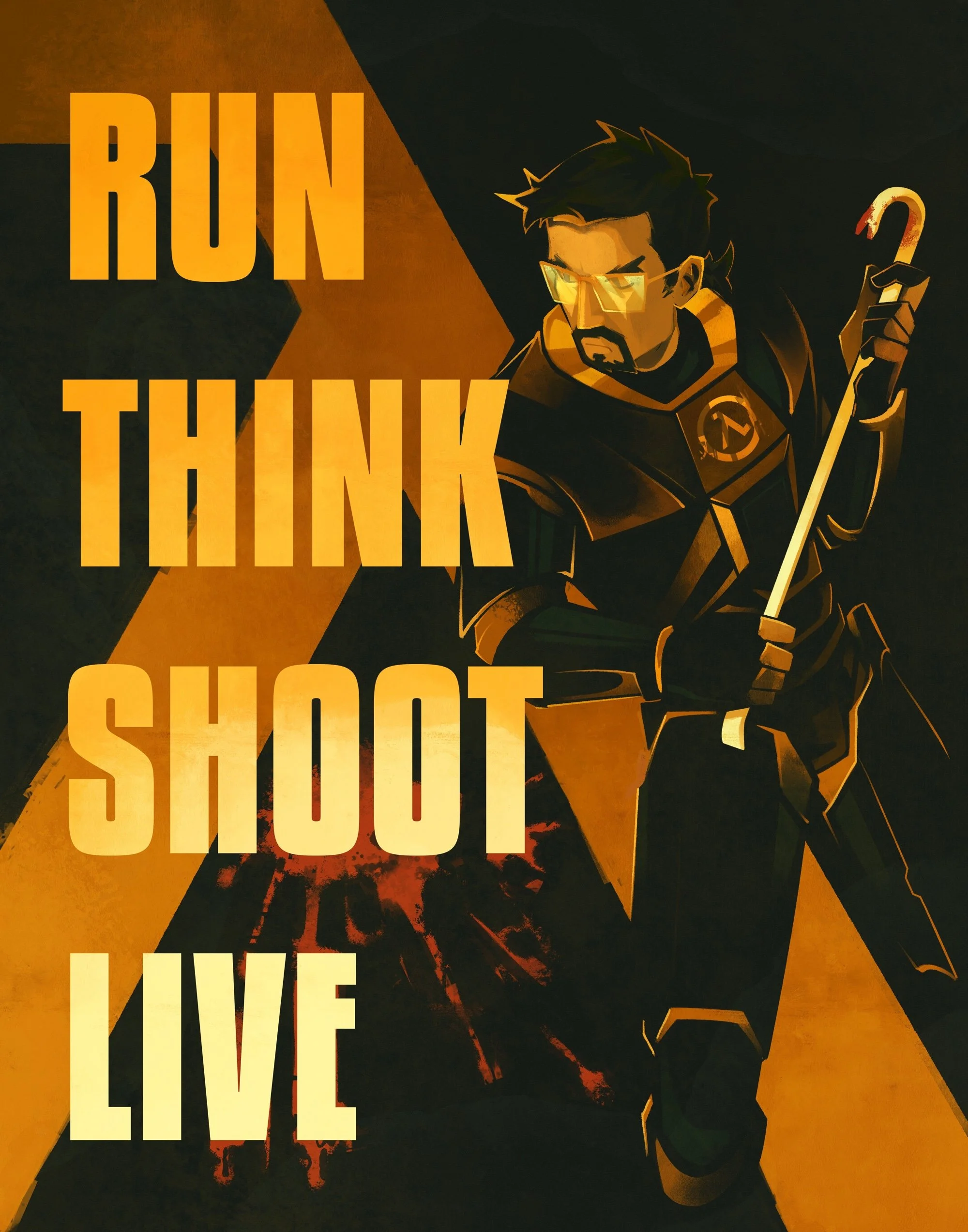 “RUN, THINK, SHOOT, LIVE”, Half-Life fanmade poster, 2024
