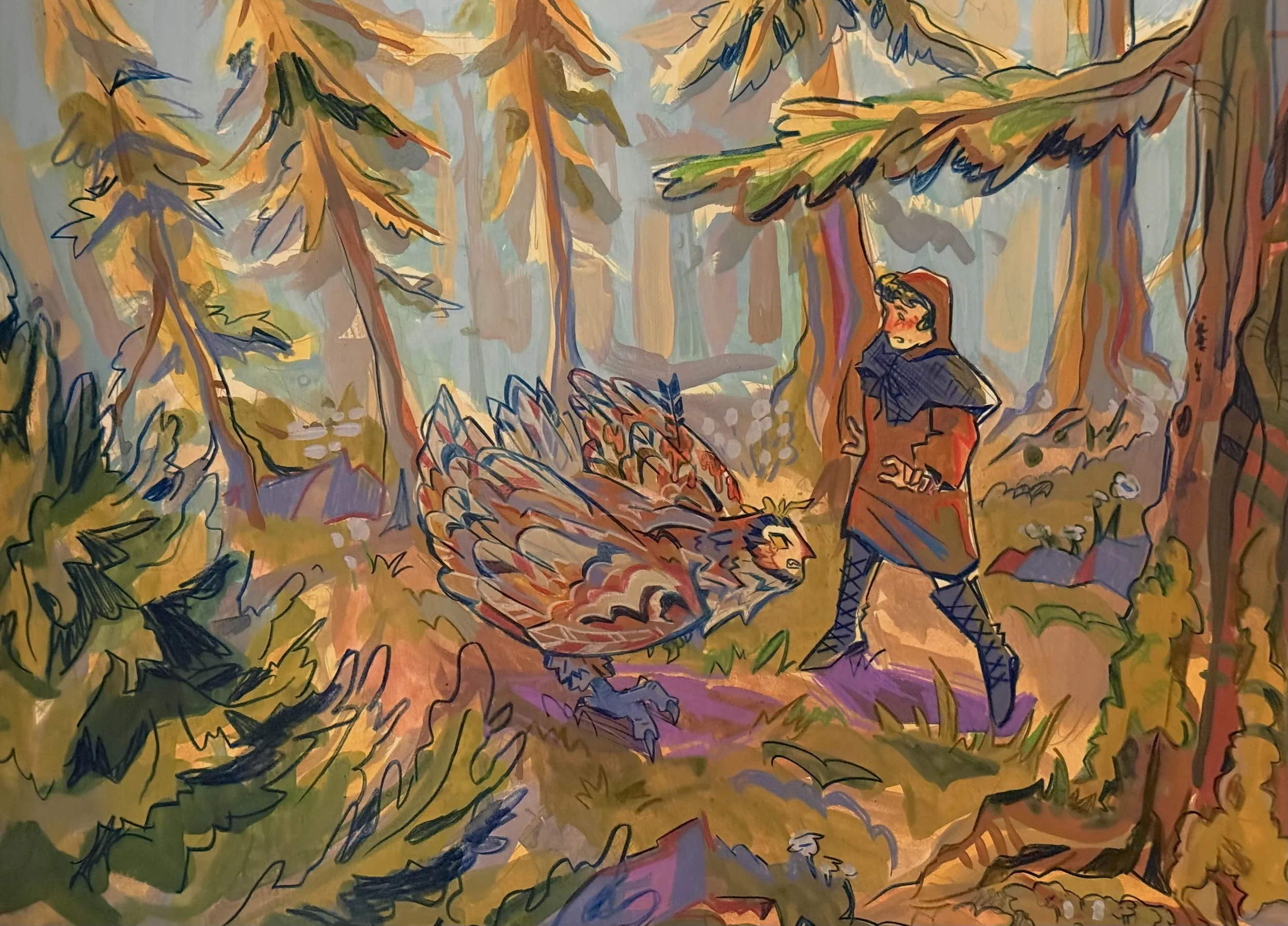 "The Scribe and the Beast" - Gouache, 2025.