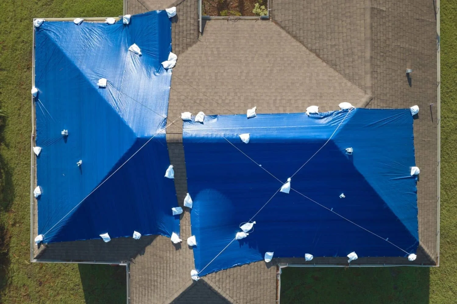 aerial view roof with tarp