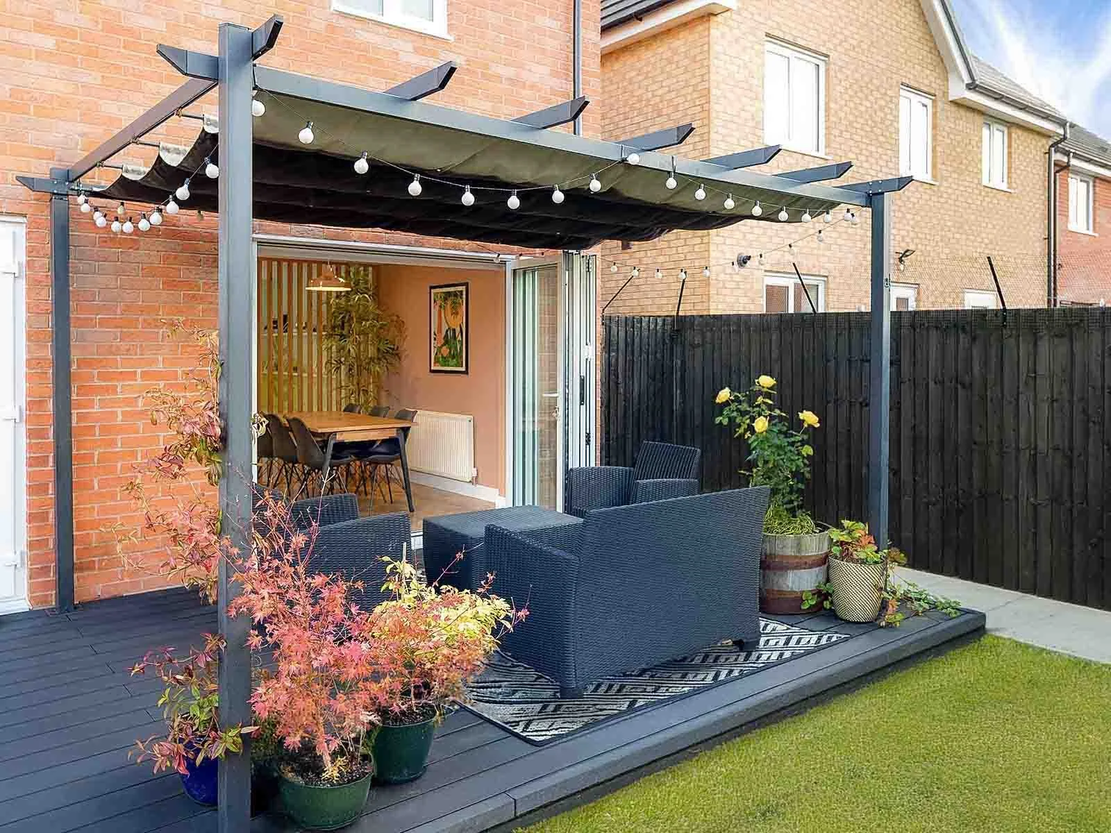 Garage Conversion Outdoor Seating Deck, Denbighshire