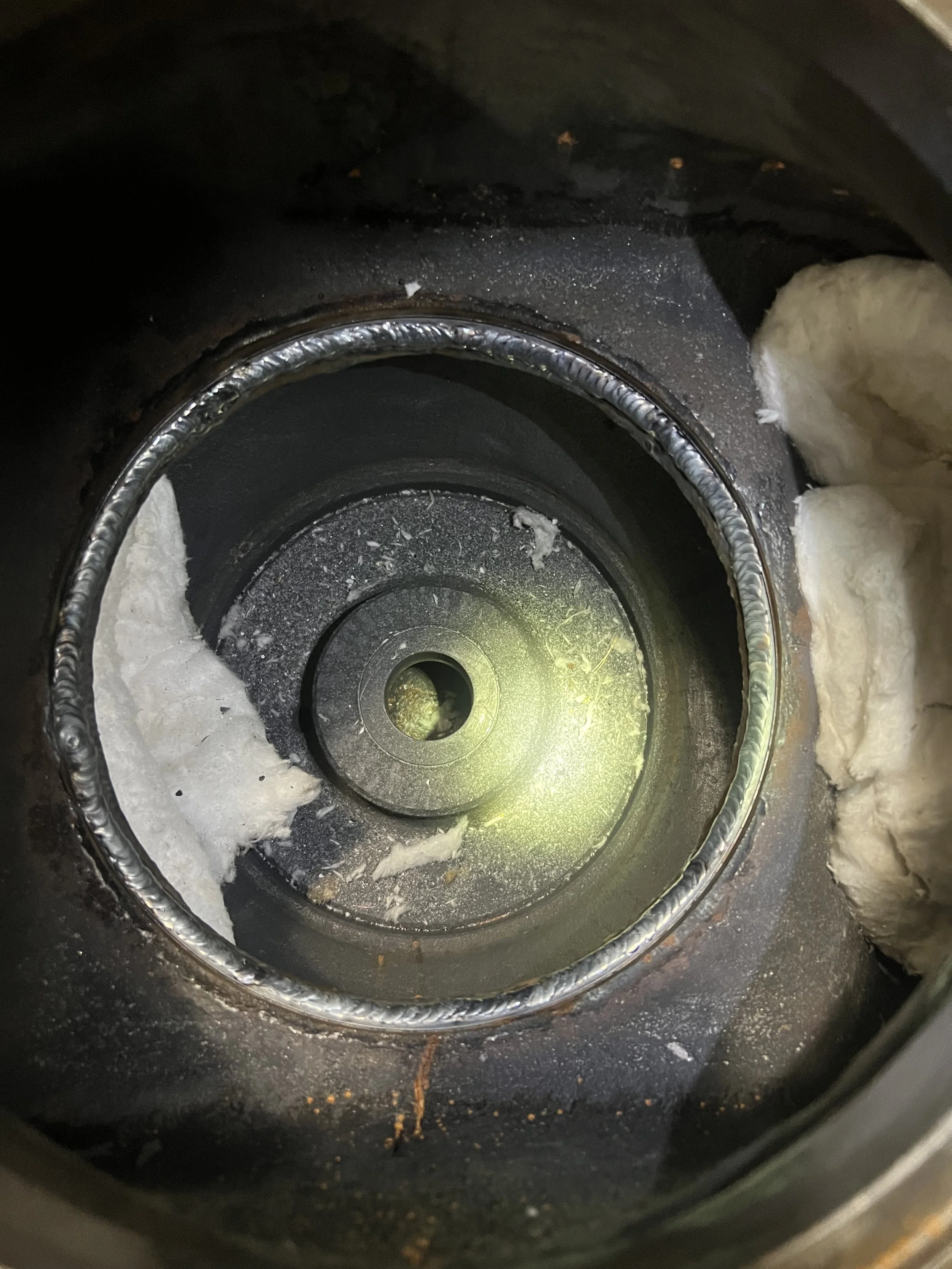 Interior view of a welded component after industrial repair work.