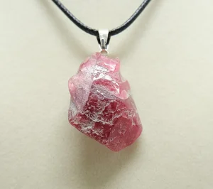 Rhodonite Rough Pendant Necklace on 17 to 19 in Wax Cord 2.JPG
