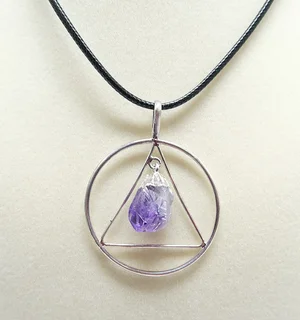 Amethyst Point Triangle Silver Pendant Necklace on 16 to 18 inch wax cord 1.JPG