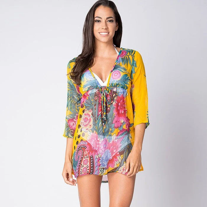 Photography of female model wearing beach dress for summer season catalog