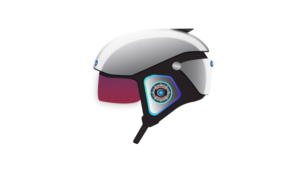 A futuristic motorcycle helmet with a visor and advanced technology features.