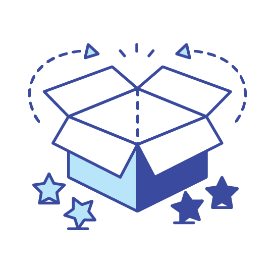 Open blue box with dotted outline and star decorations