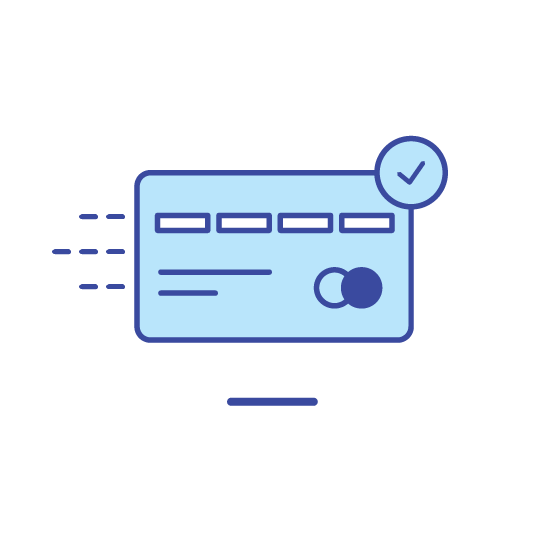 Illustration of a credit card with a checkmark in a circle, indicating approval or successful transaction.