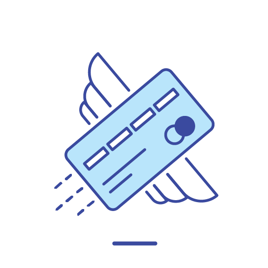 Illustration of a flying credit card with wings, symbolizing online or digital payments