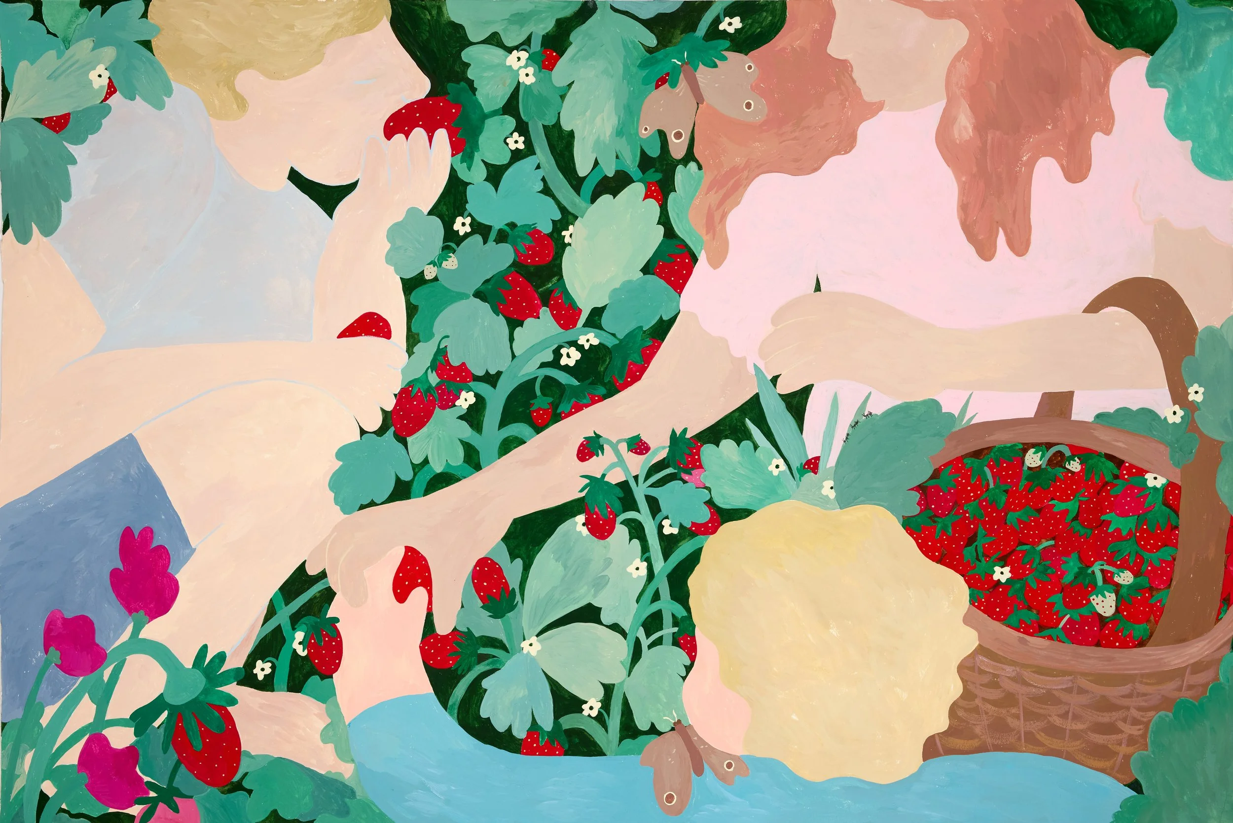 "Strawberry Patch", Commission. Gouache on paper. 24" x 36"
