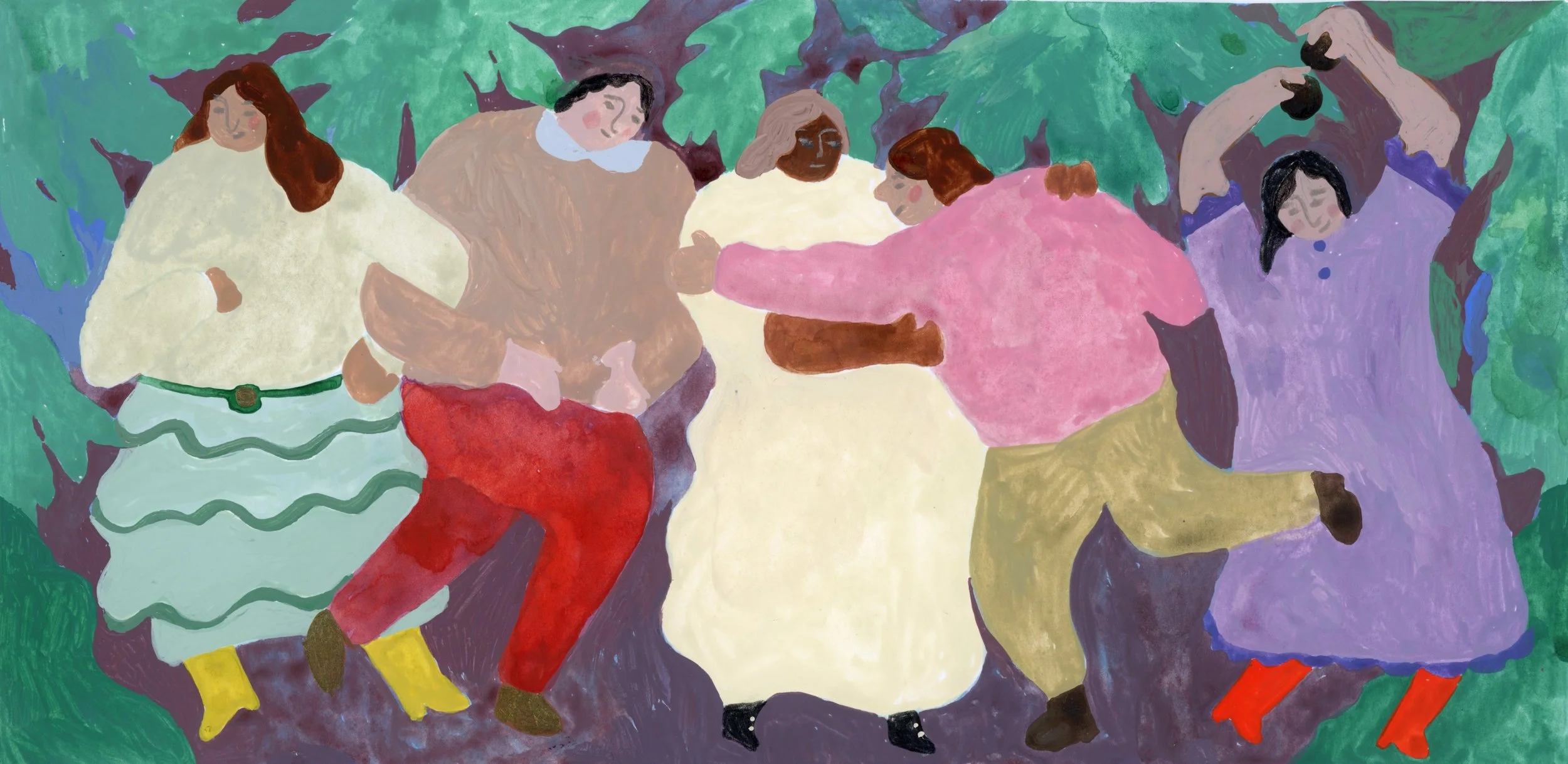 1/2 Dancers for Analog Amalgamation Group show at Look West Gallery. 5"x10" Gouache on paper.