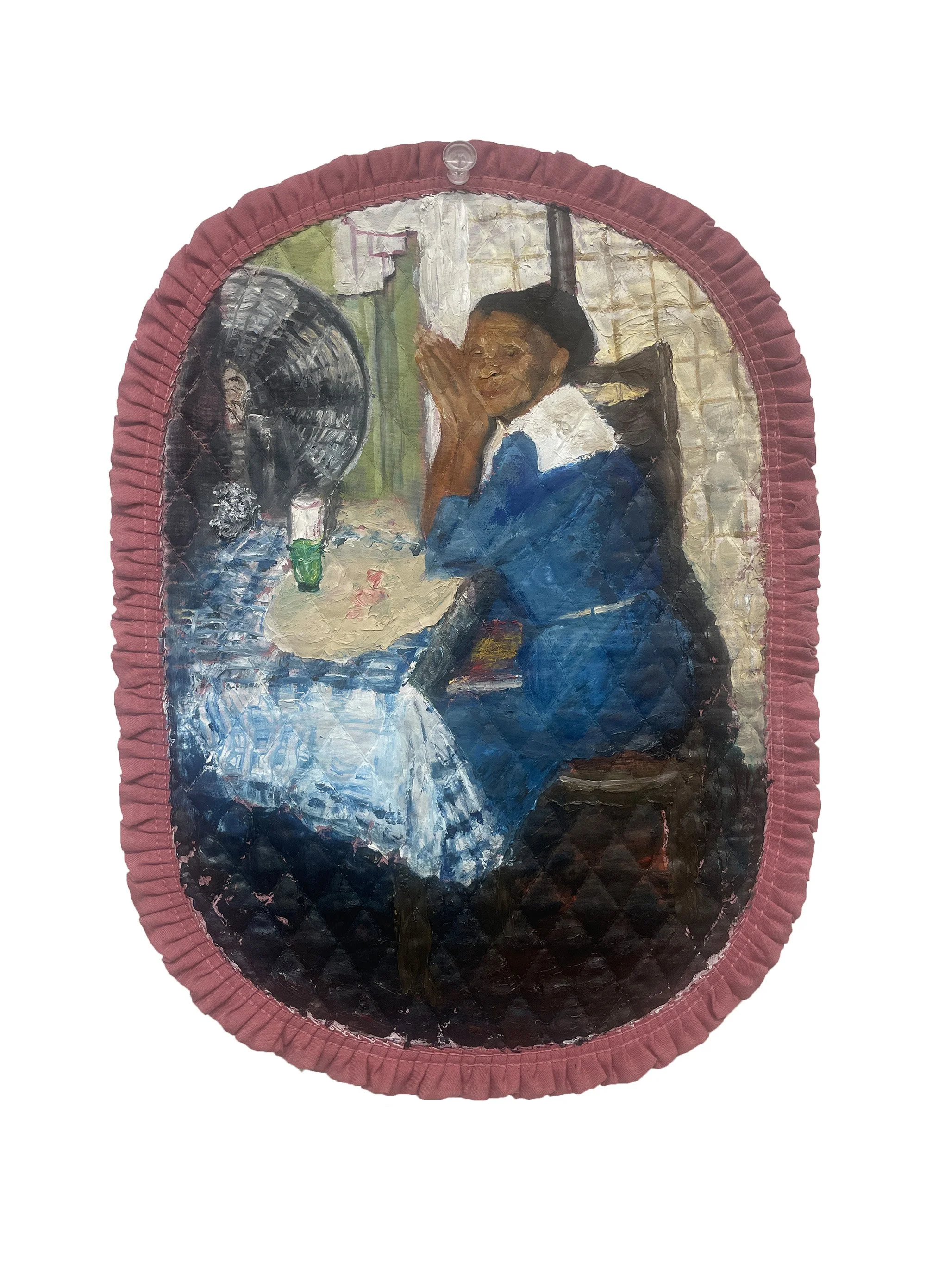 Feeling Blue , 18in x 13in, oil on cotton placemat, 2023