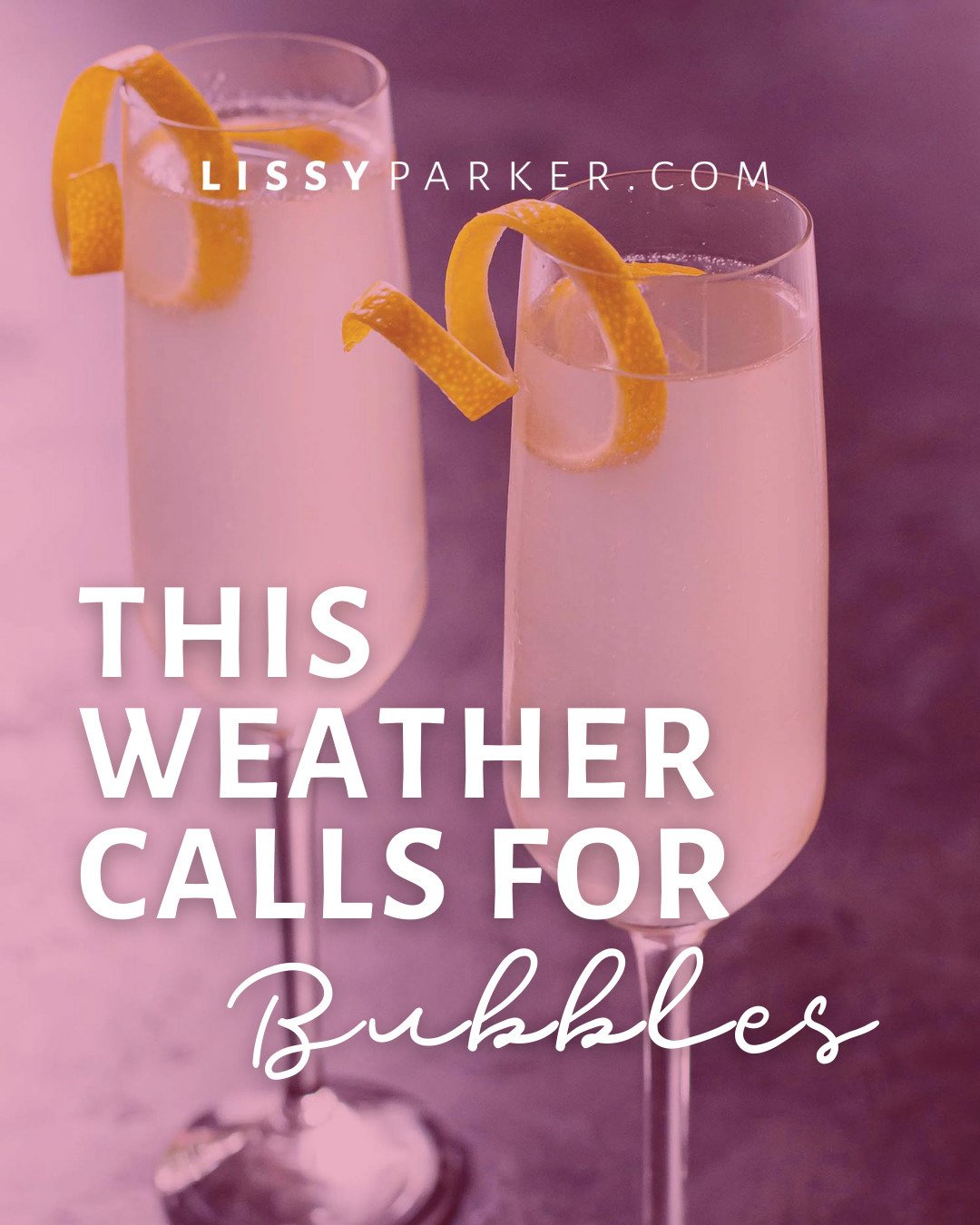 This weather calls for some bubbles&hellip;

Have you ever tried a French 75?

Ingredients:
1 oz gin
1/2 oz lemon juice
1/2 oz simple syrup
2 oz champagne
Lemon twist for garnish
Instructions:
In a cocktail shaker filled with ice, add gin, lemon juic