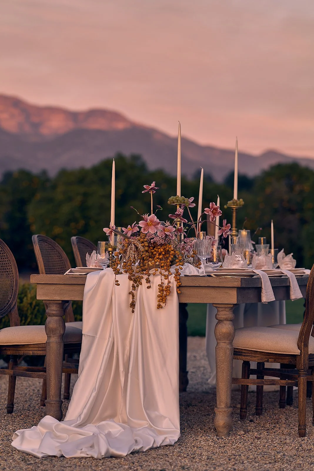 Pink Mountain effect at Topa Vista as a perfect wedding backdrop