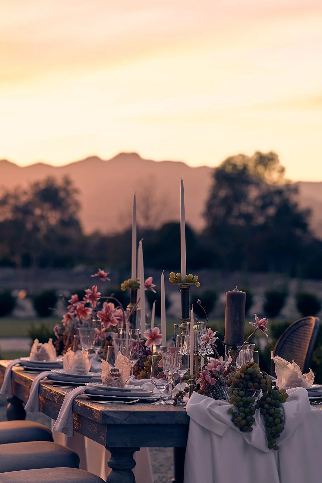 Luxurious Reception Dinner Table at Topa Vista embraced by sunset