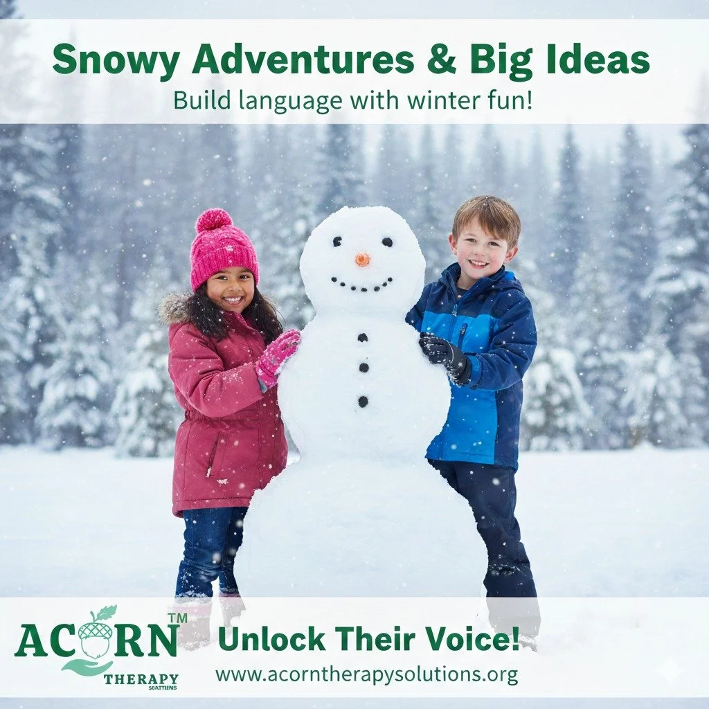 Snowy Adventures &amp; Big Ideas! ❄️ Turn your snow day into a language-rich experience with these 3 easy tips:

✨ Narrate: Talk about what you are doing as you build together.
✨ Simplify: Use short, clear sentences that match your child&rsquo;s leve