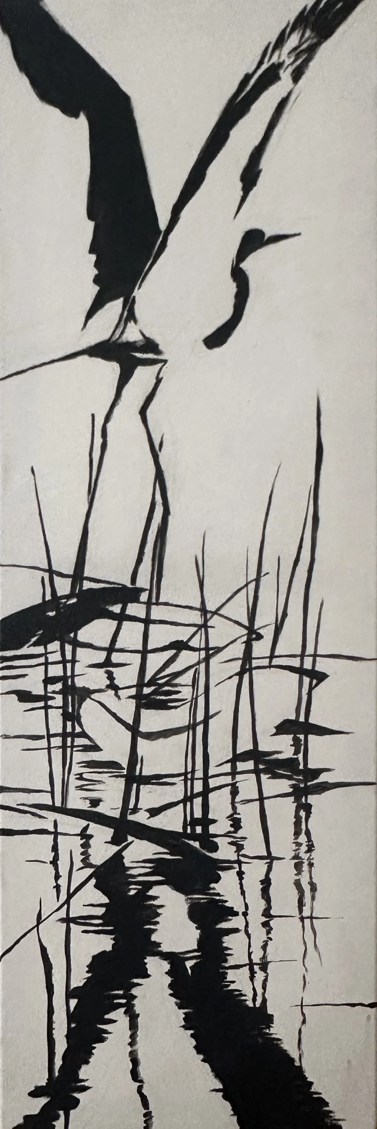 Egret Takes Flight, 10" x 30" acrylic on canvas