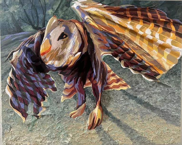 Unfurled Owl, 30" x 24", acrylic on canvas and wood