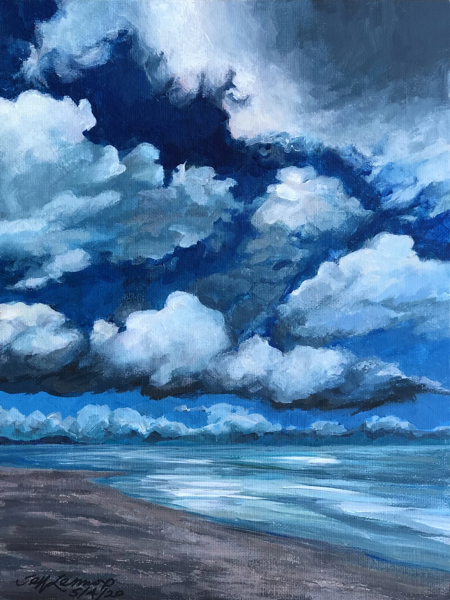 Clouds Over Sea, 9" x 12" acrylic on canvas board