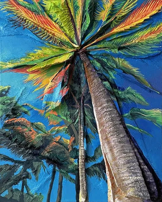 Blazing Palm, 24" x 36" Wood and acrylic on canvas