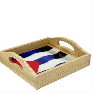 Wood Tray with Cuban Flag 6″ x 6″ x 2 1/2″