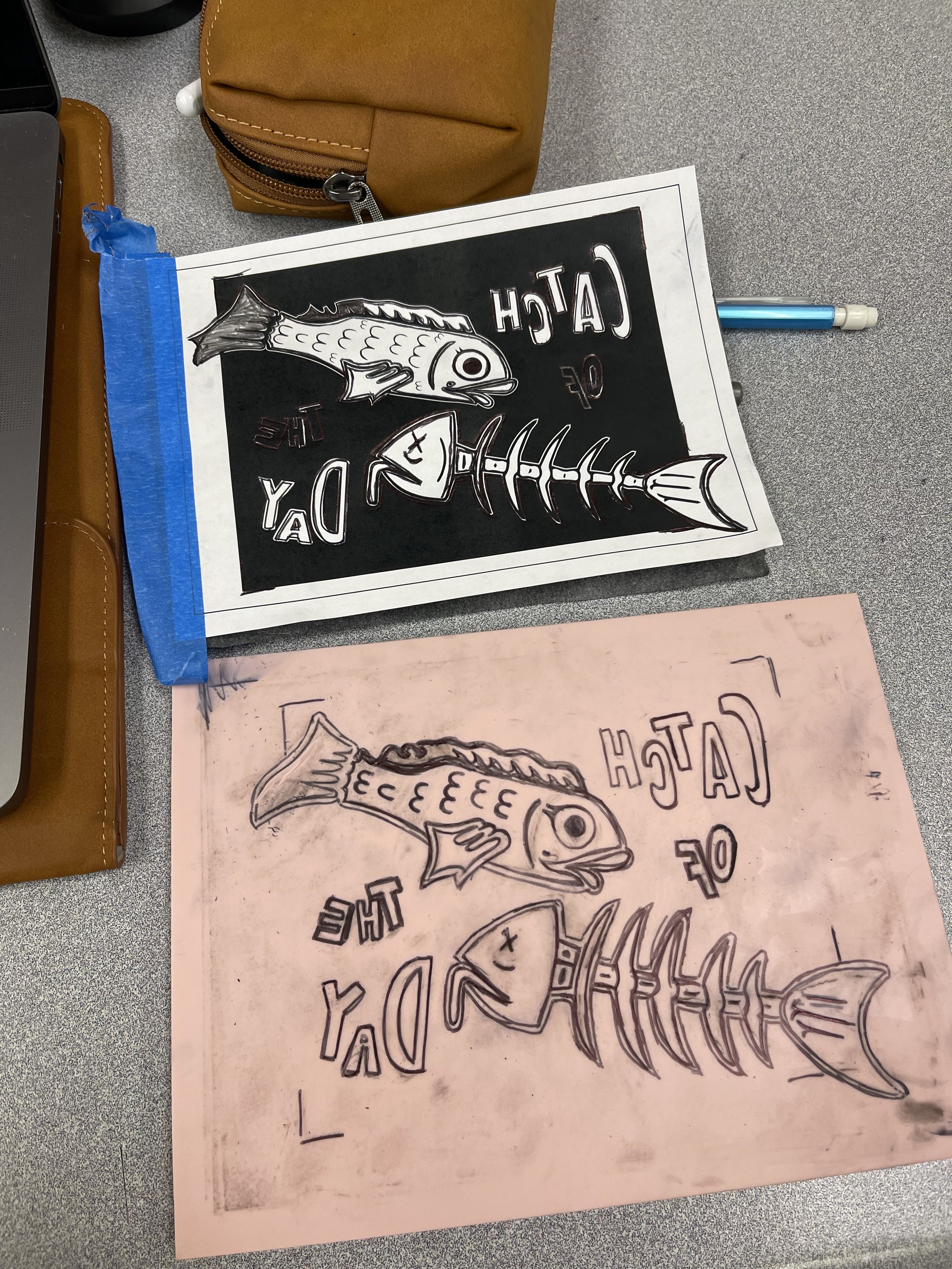 Tracing the design onto the rubber