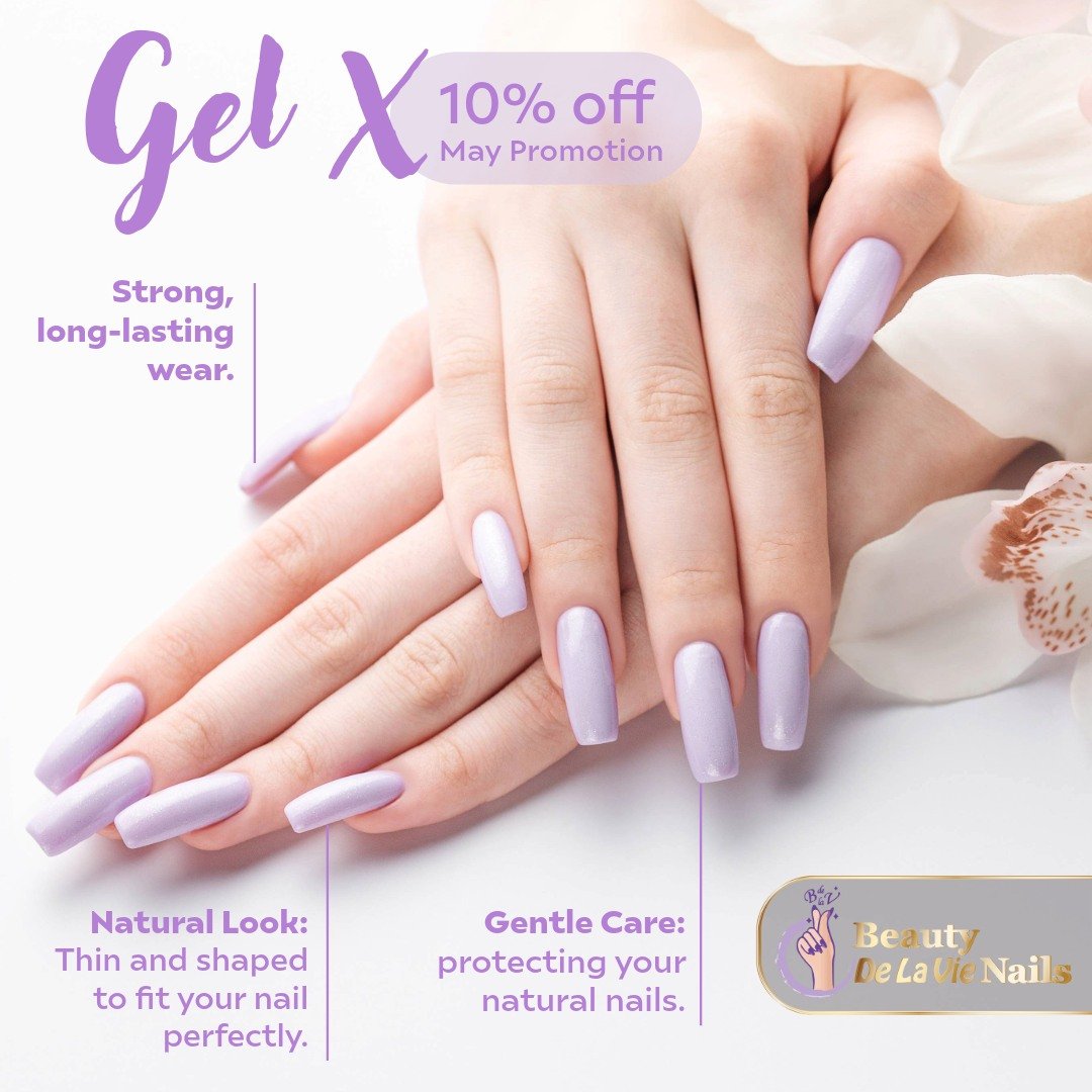 ✨ Elevate Your Nail Game with Gel-X&trade; at Beauty de la Vie Nails! ✨

Why choose Gel-X&trade;?

✨Natural Look: Thinner than acrylics and shaped to fit your nail perfectly.
✨Durable: Strong, long-lasting wear.
✨Gentle Care: Uses non-acid based prod