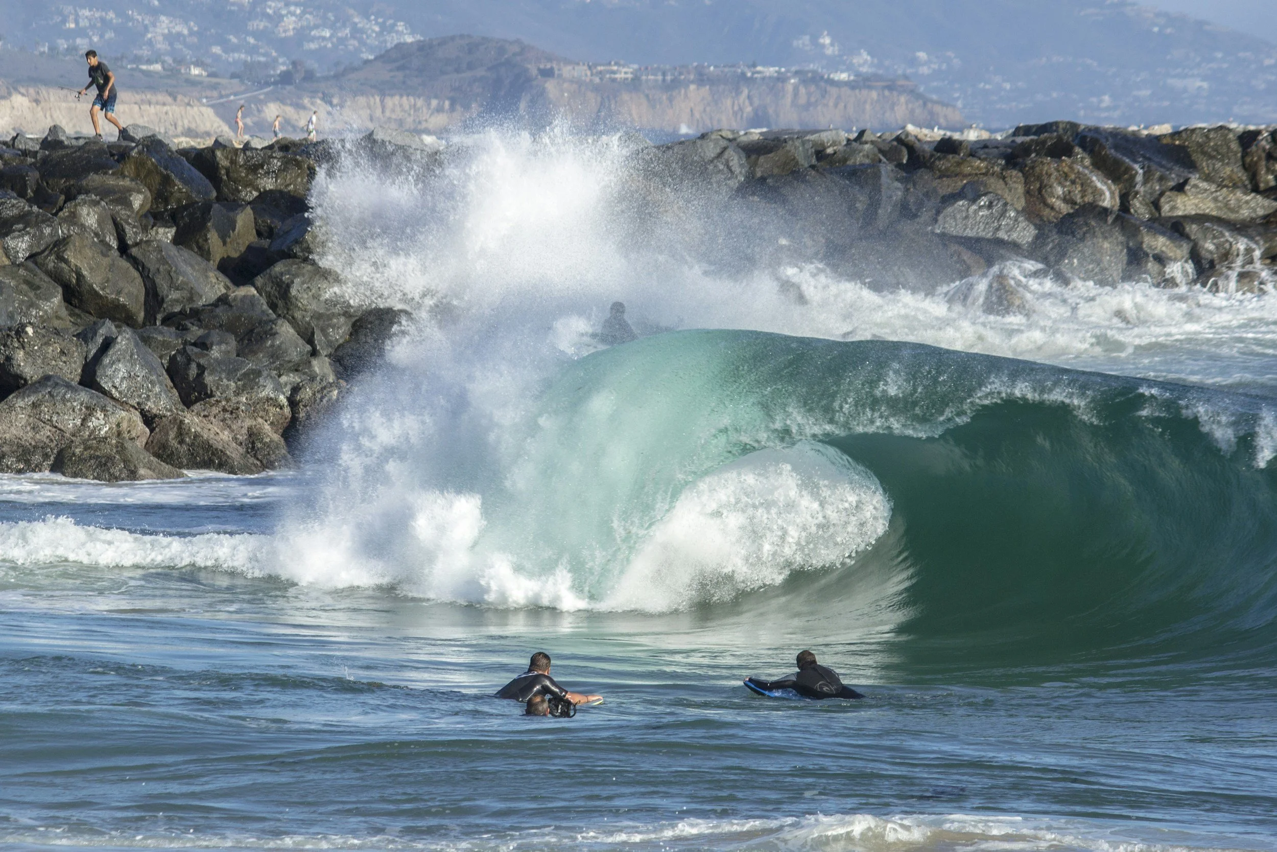 Large wave breaking at The Wedge, Newport Beach, California