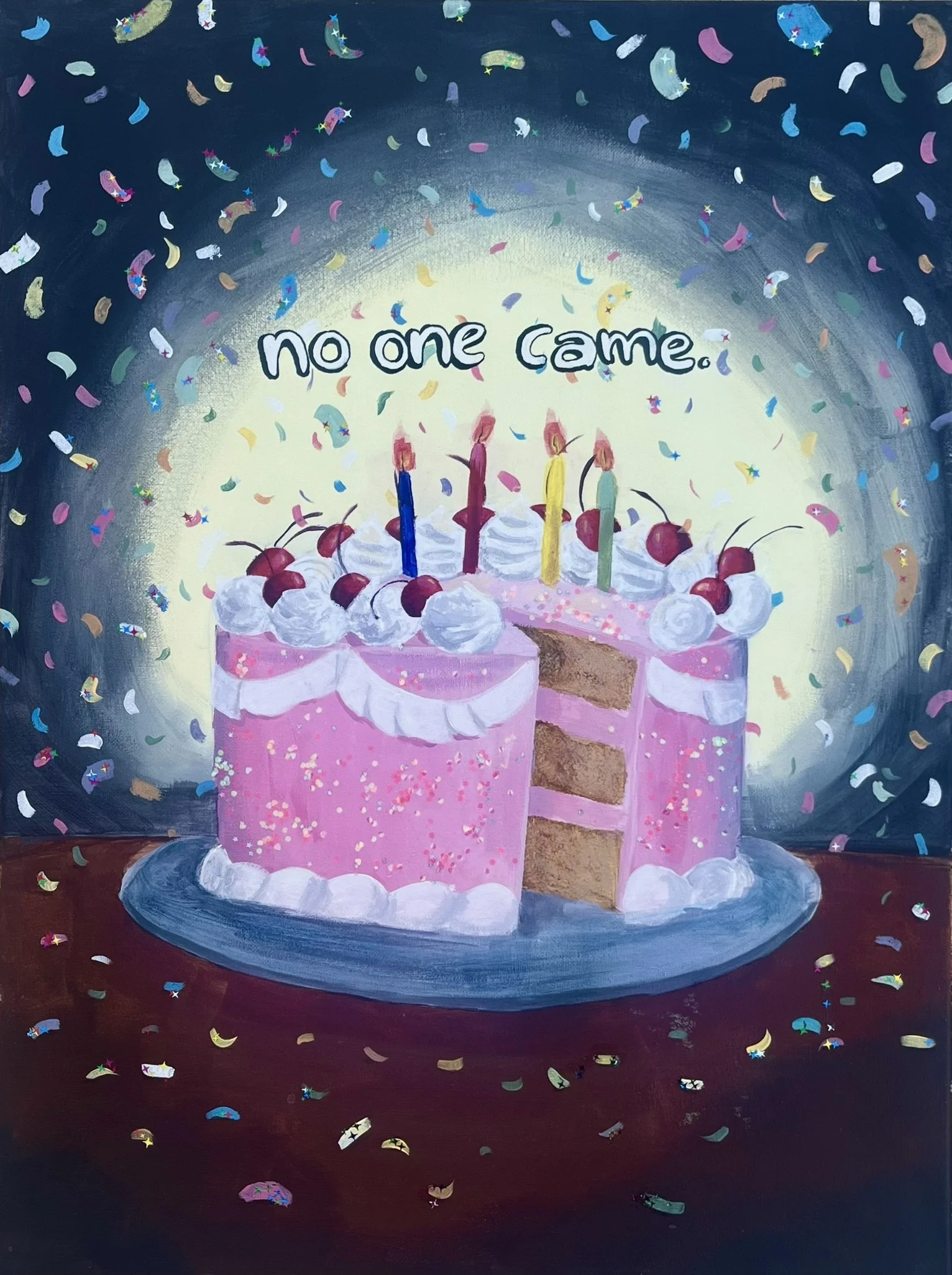 22 | "no one came."
| Acrylic and Glitter
| 24"x 18"
| 2022