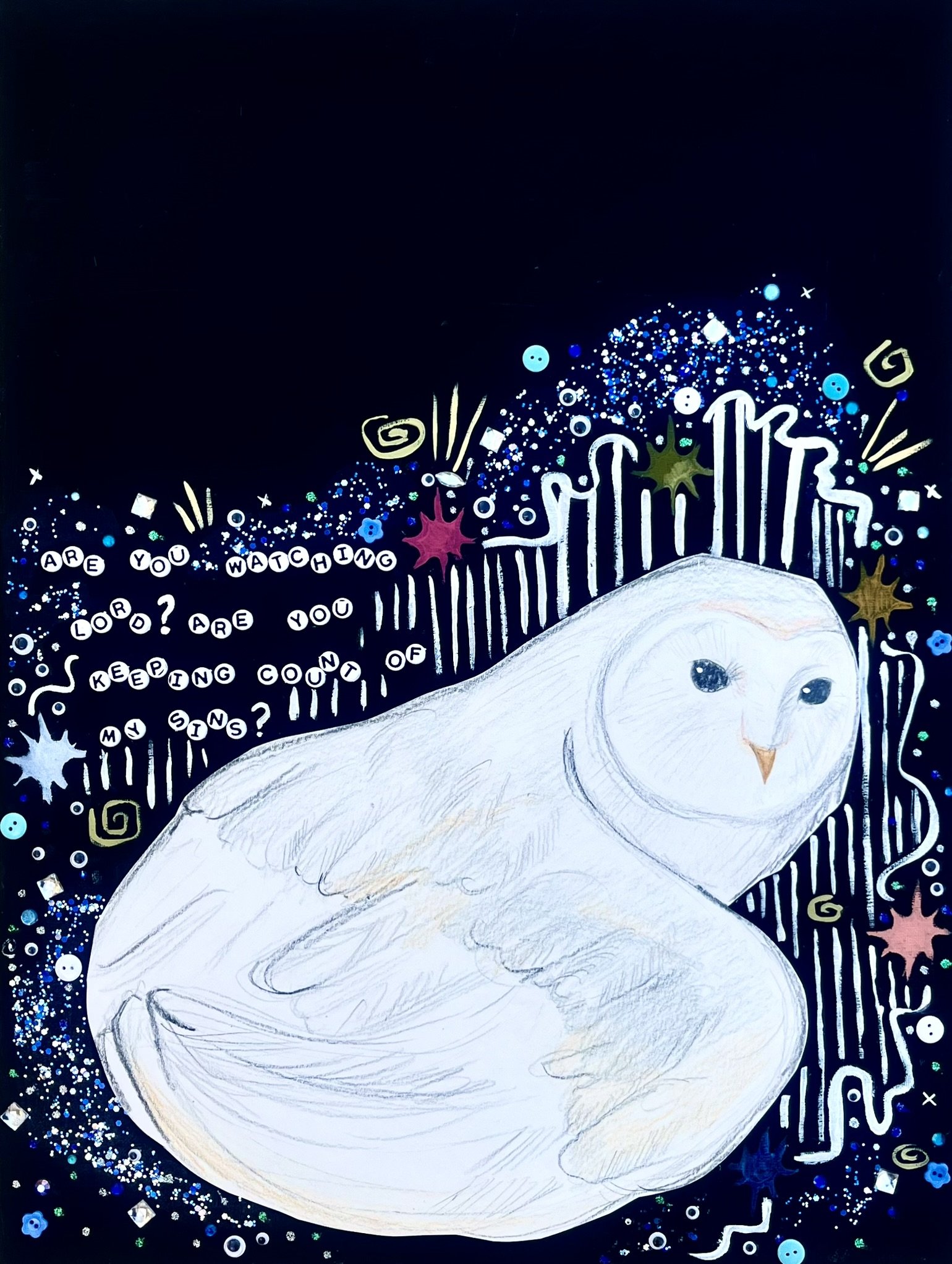 3 | "no one came."
| Acrylic and Glitter
| 24"x 18"
| 2022