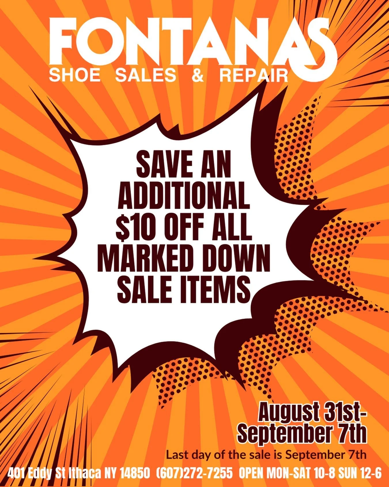 Save an additional $10 off of our already low sale prices on hundreds of styles this week only! Just mention this post! #ithaca #cornelluniversity #ithacacollege #fingerlakes #ithacany