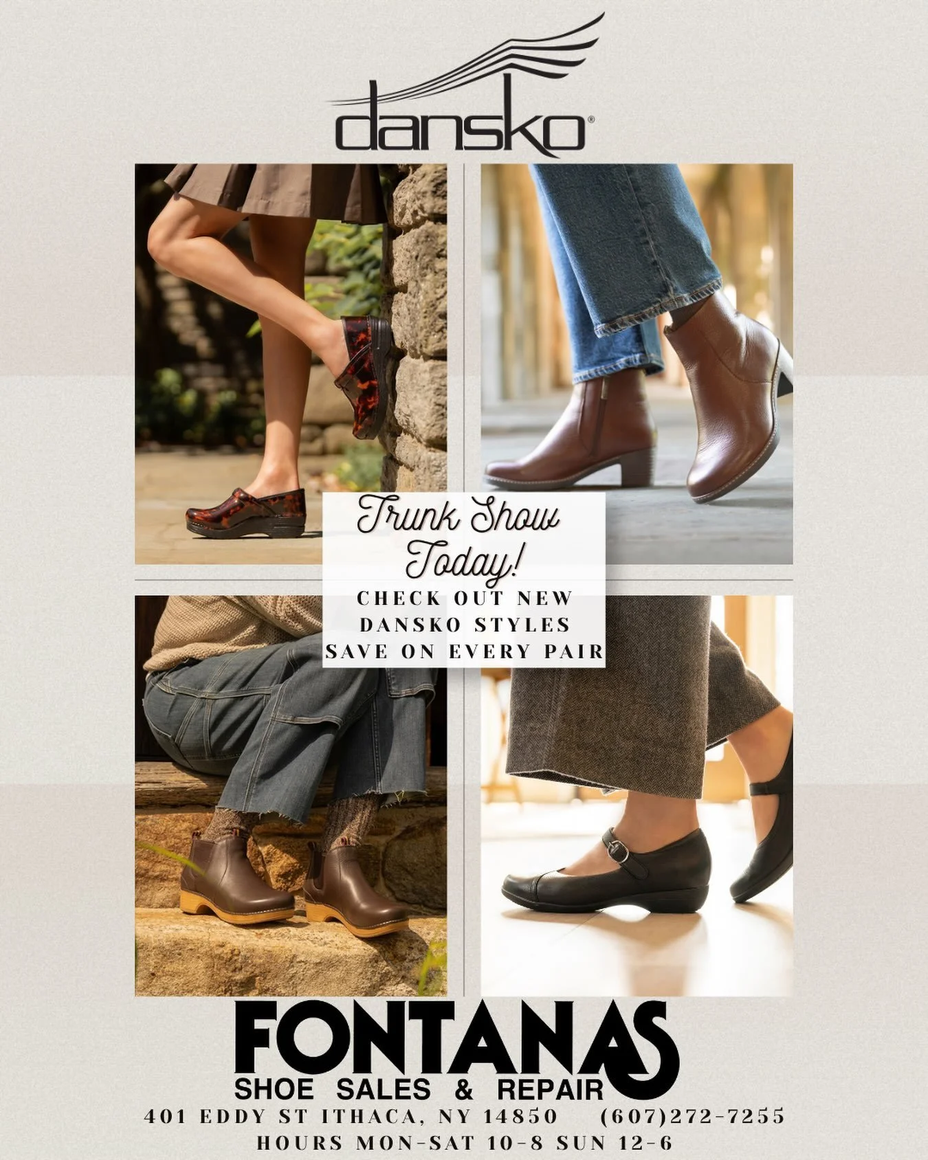 Join us today for our @dansko trunk show! A great opportunity to try out the brand and see some new styles! We&rsquo;re open 10am-8pm today, come say hi👋🏻