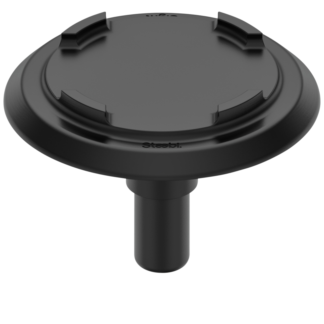 Black tripod phone holder with circular base and adjustable clamp.