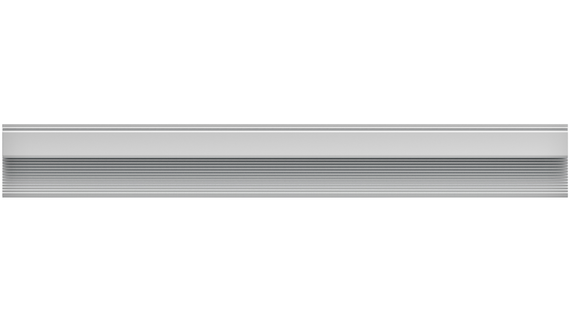 Front view of Staebl Knoll® Areté Stair Edging & Trim in Silver Day, manufactured from 100% verified recycled aluminium, extruded & stretched then anodised with to 20µm. Installed on top of Stair Tread for Carpet & Floor Covering insertion.