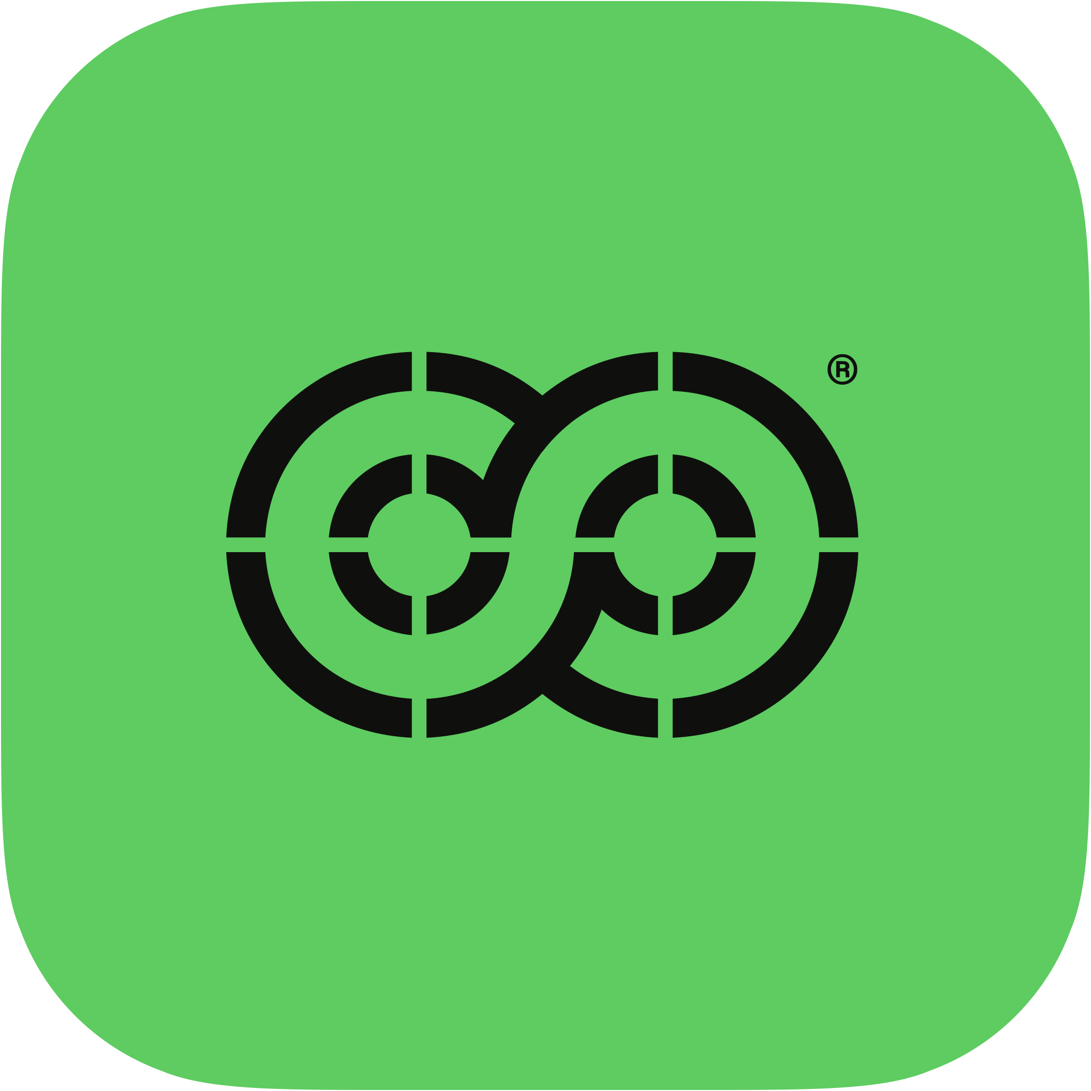 Close-up of a green logo with black circular target designs.