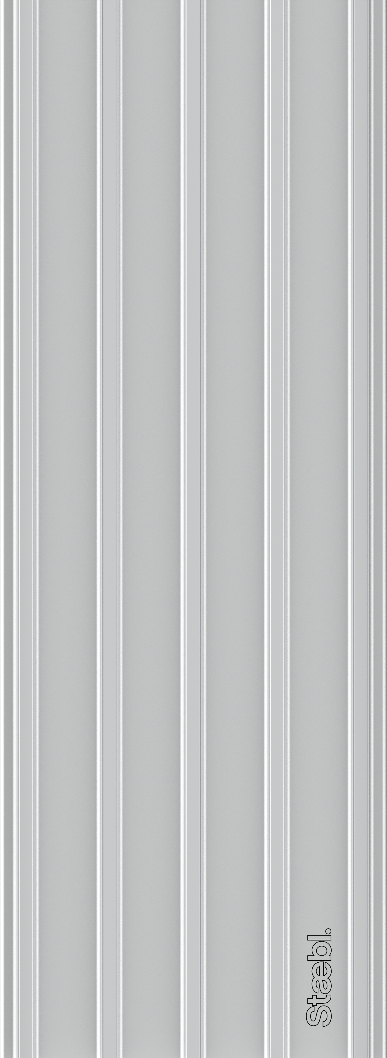 A vertical metal panel with a series of evenly spaced vertical ridges.