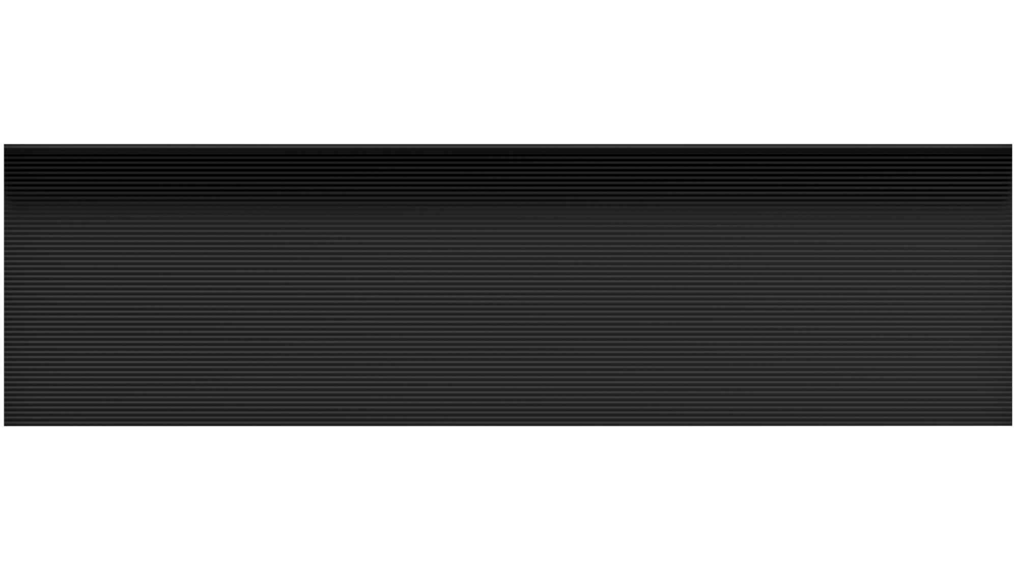 Underside view of Staebl Knoll® Escarpment Stair Edging & Trim in Black, manufactured from 100% verified recycled aluminium, extruded & stretched then anodised with natural dye to 60µm. Installed on top of Stair Treads or Inset in the Going.