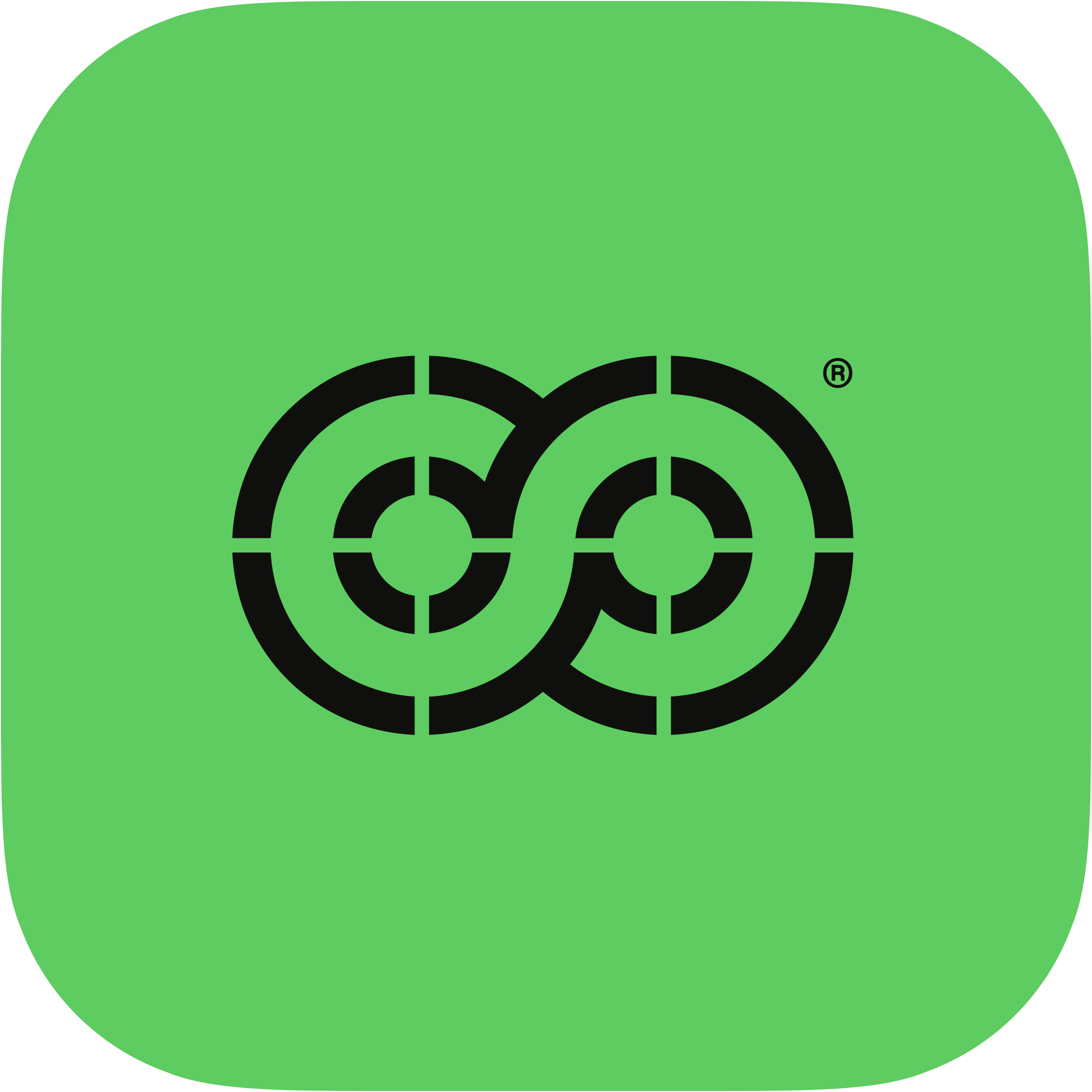 Staebl® Design Loop Program Logo/Symbol:  Green background with a rounded corners and with black concentric circles and a registered trademark symbol visualising the infinity design principle of Stæbl PL 'What we make, we want back'.