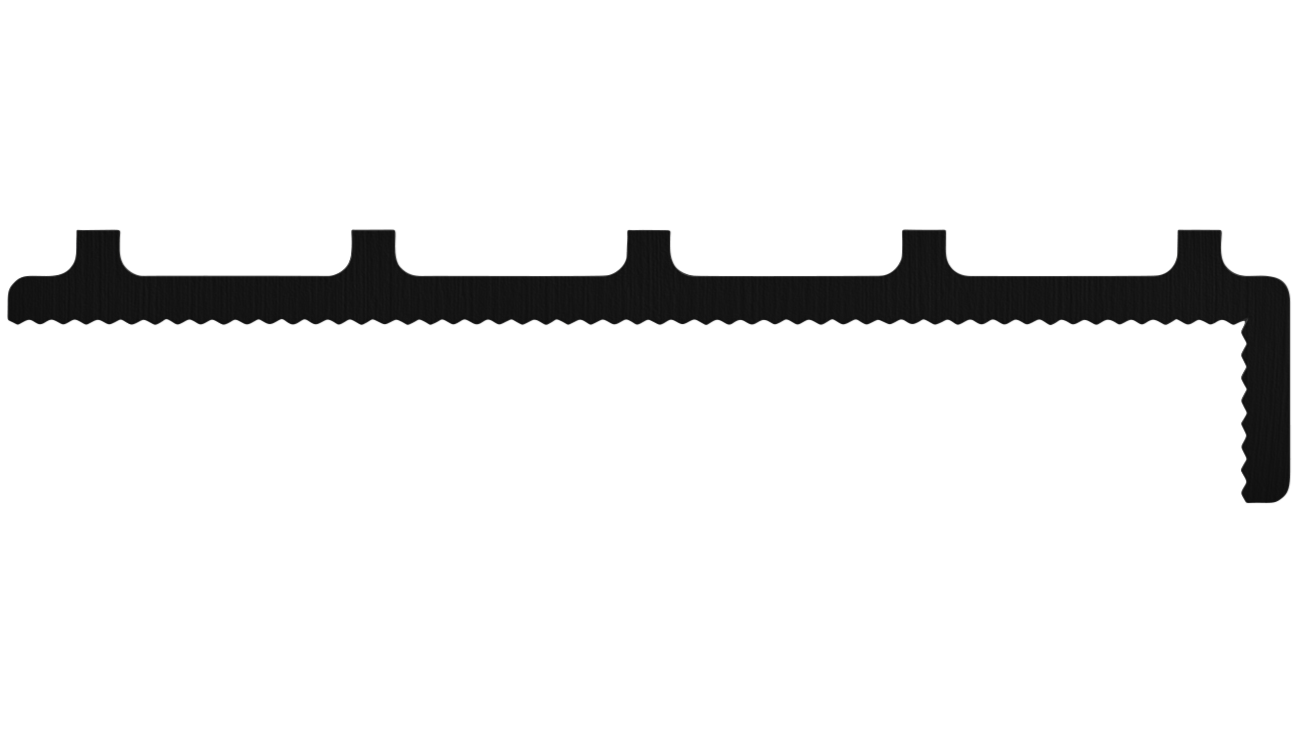 End view of Staebl Knoll® Escarpment Stair Edging & Trim in Black Dusk, manufactured from 100% verified recycled aluminium, extruded & stretched then anodised with natural dye to 60µm. Installed on top of Stair Treads or Inset in the Going.
