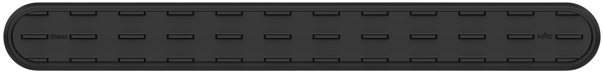 Pedestrian view of NEW Staebl Sight® Discrete Directional Tactile Ground Surface Indicator (TGSI), Black Dusk, verified recycled aluminium, drop-forged, precision-machined and hard anodised natural dye sealed to 60µm.