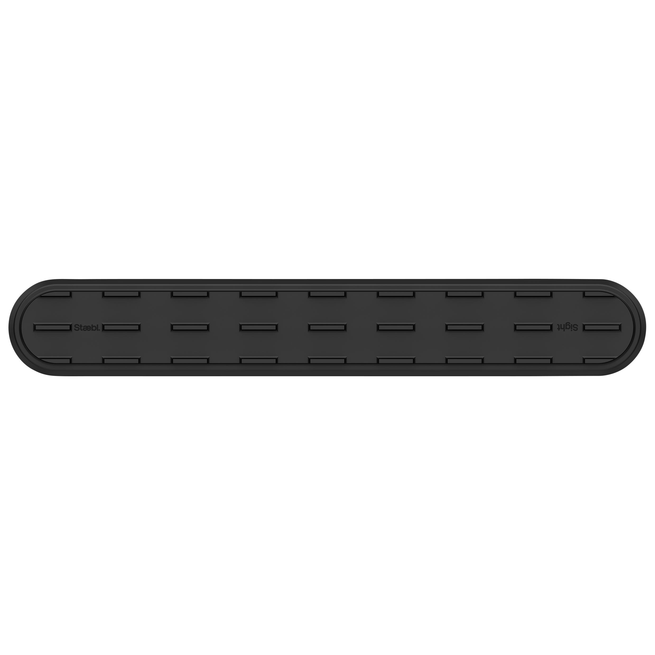 Close-up of a black rubber keyboard with the brand name 'Staebl' visible.