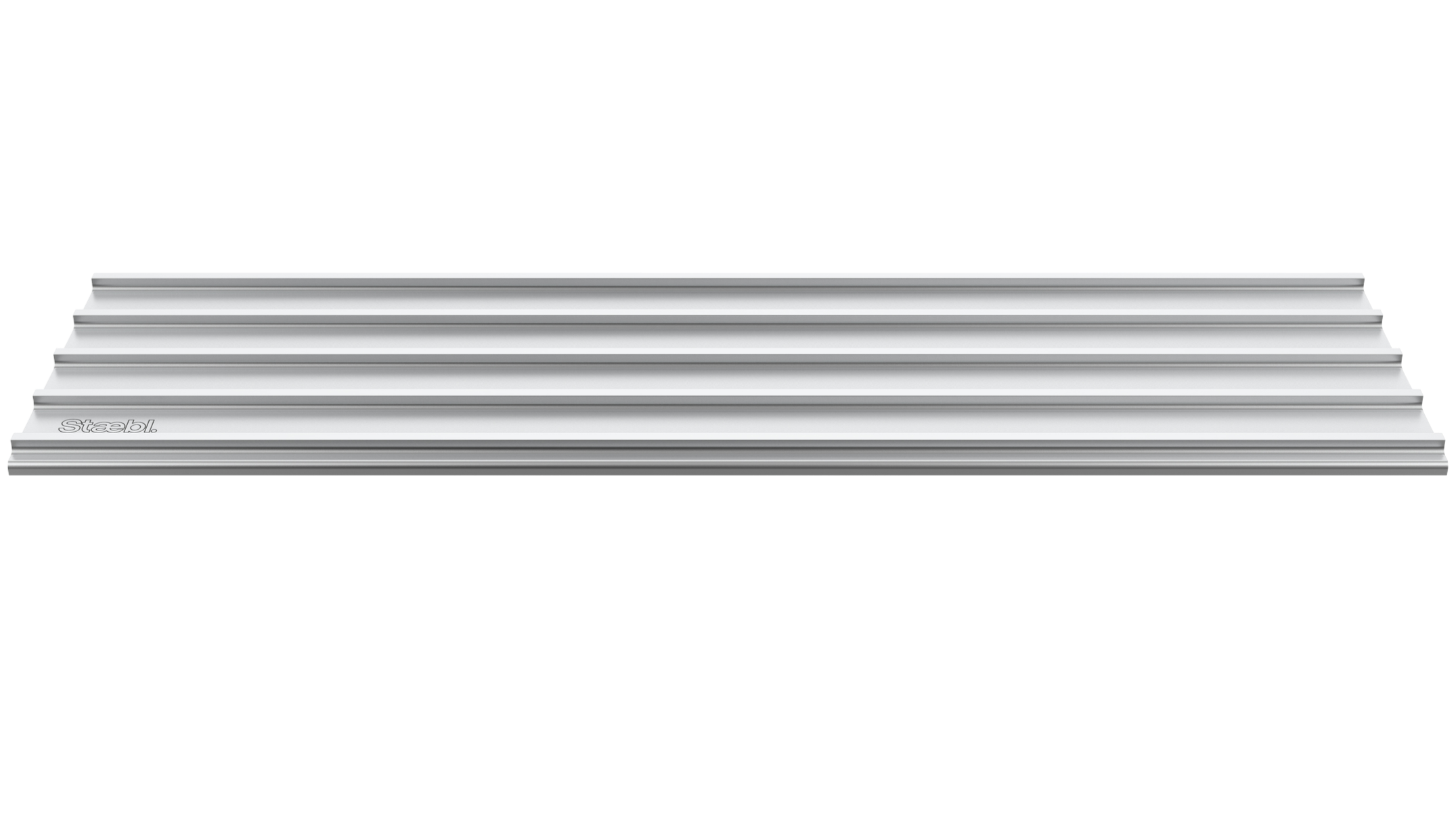 Silver aluminum heatsink with multiple fins and the brand name 'Steel' engraved on the side, isolated on a black background.