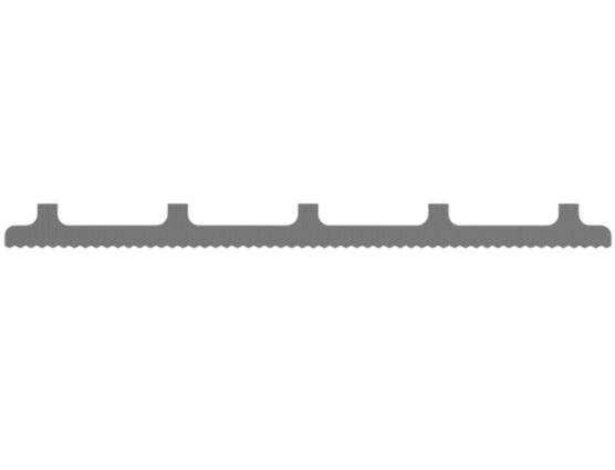 End view of Staebl Knoll® Plateau Stair Edging & Trim in Silver Day, manufactured from 100% verified recycled aluminium, extruded & stretched then anodised with natural dye to 20µm. Installed on top of Stair Treads or Inset in the Going.