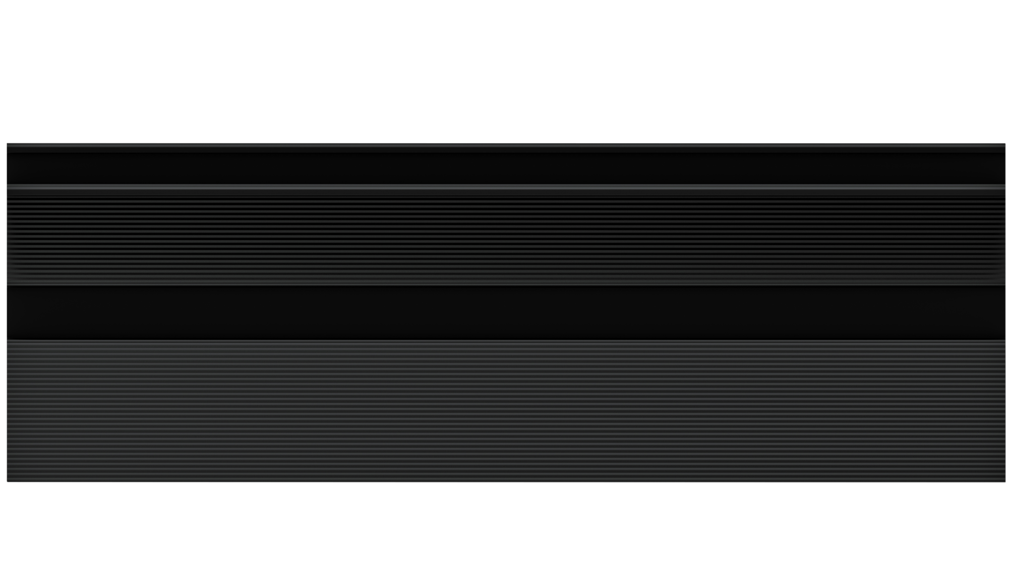 Underside view of Staebl Knoll® Areté Stair Edging & Trim in Black Dusk, manufactured from 100% verified recycled aluminium, extruded & stretched then anodised with to 60µm. Installed on top of Stair Tread for Carpet & Floor Covering insertion.
