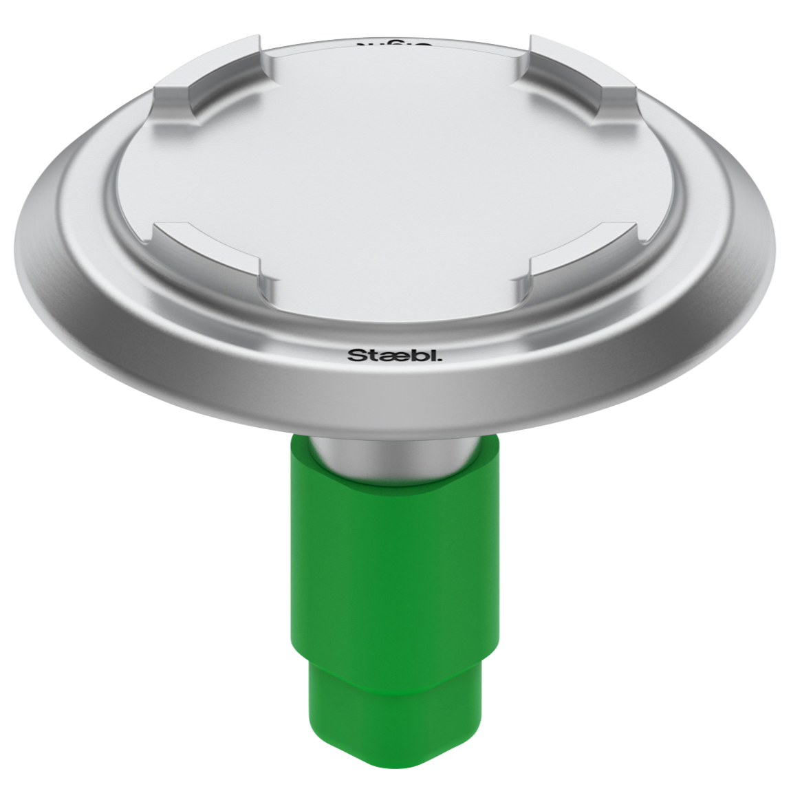 A green circular device with a silver metallic top labeled 'Stäbli'.