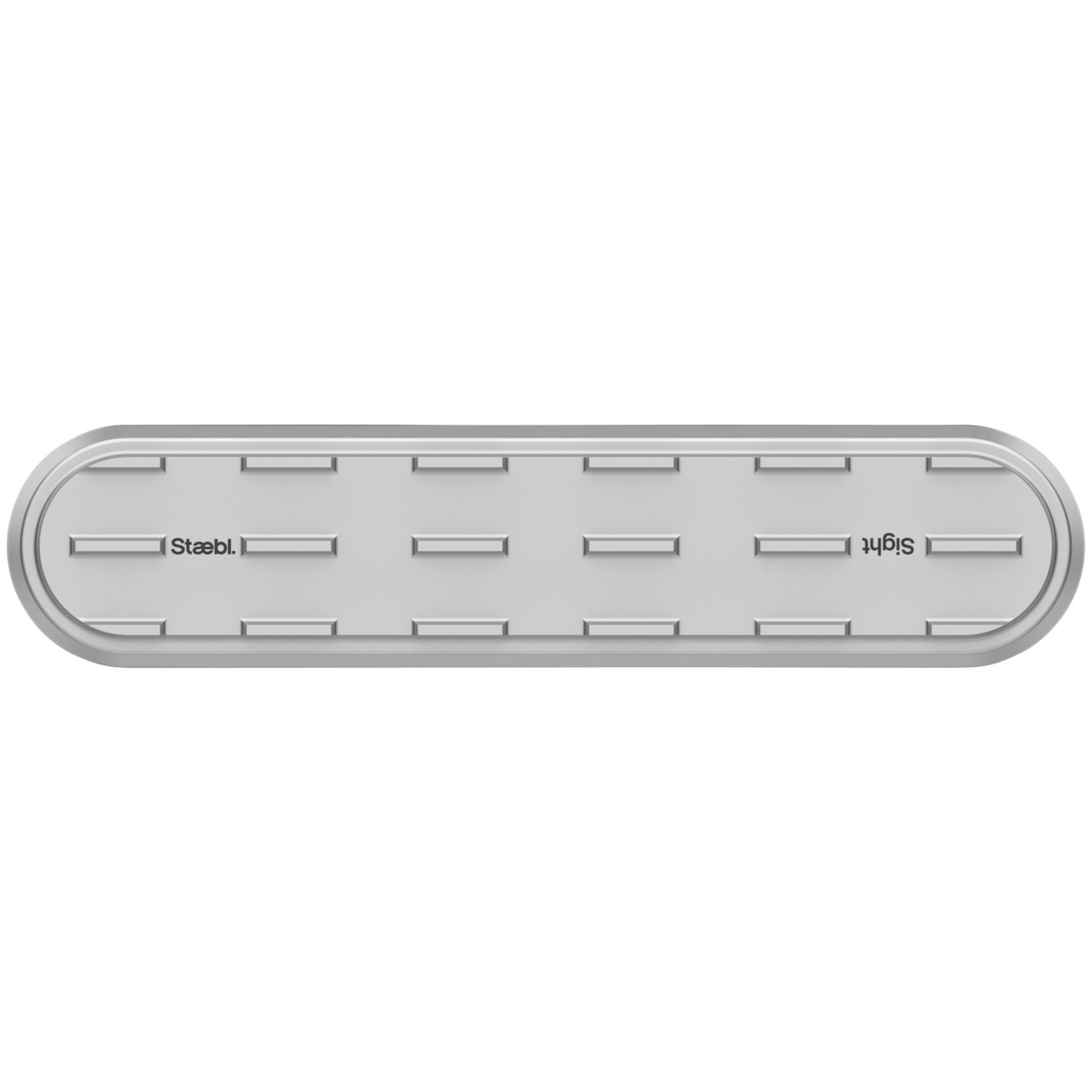 Pedestrian view of Staebl Sight® 152L Discrete Directional Tactile Ground Surface Indicator (TGSI), Silver Day, verified recycled aluminium, drop-forged, precision-machined and hard anodised natural dye sealed to 20µm.