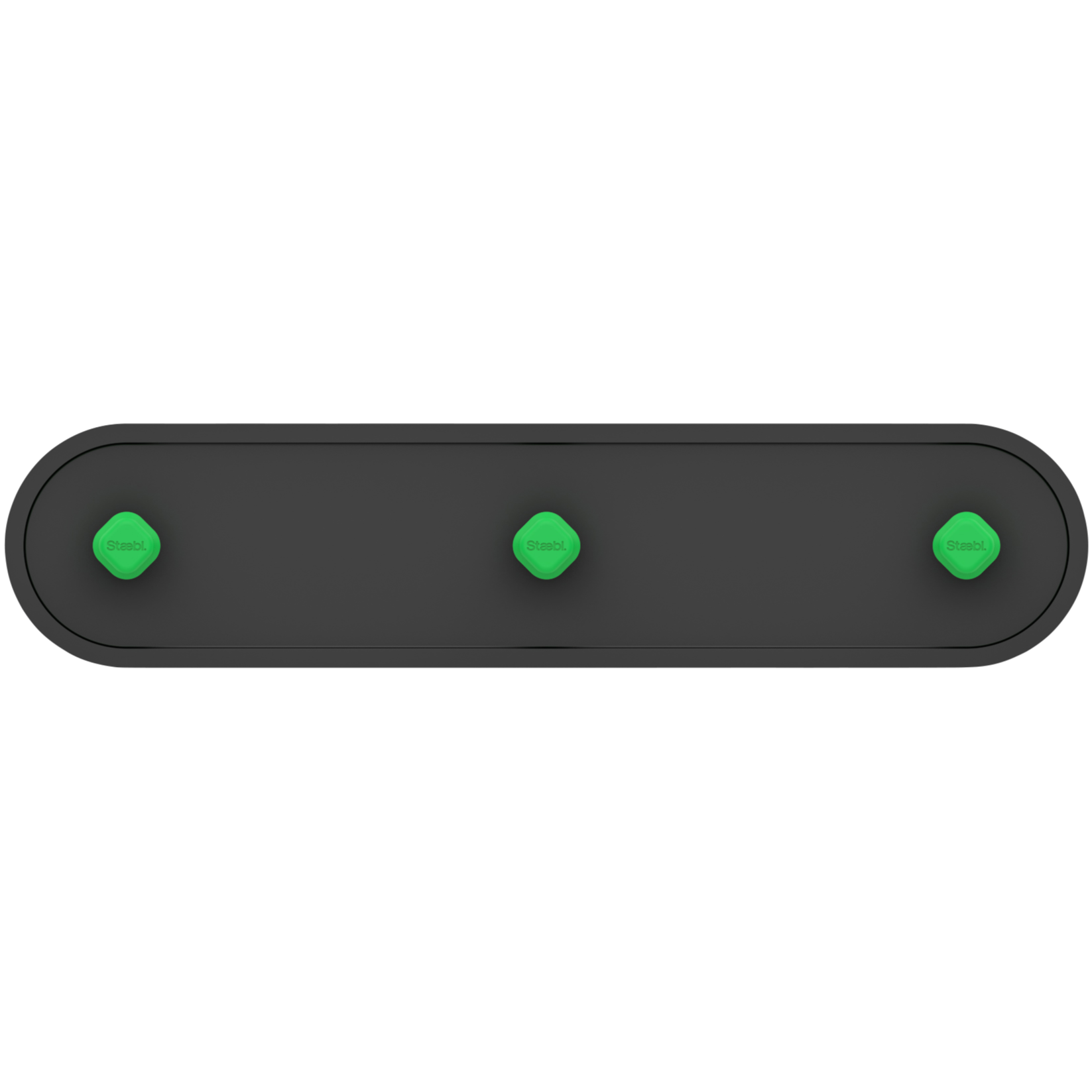 Electric power strip with three green switches, each labeled "Steabl."