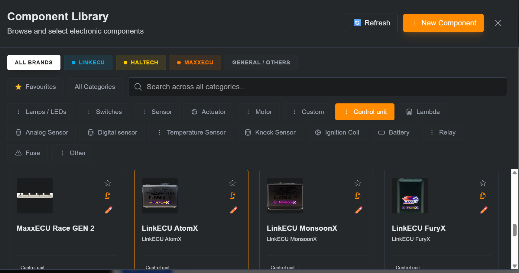 Wiringly Component library, LinkECU, MaxxECU, Haltech