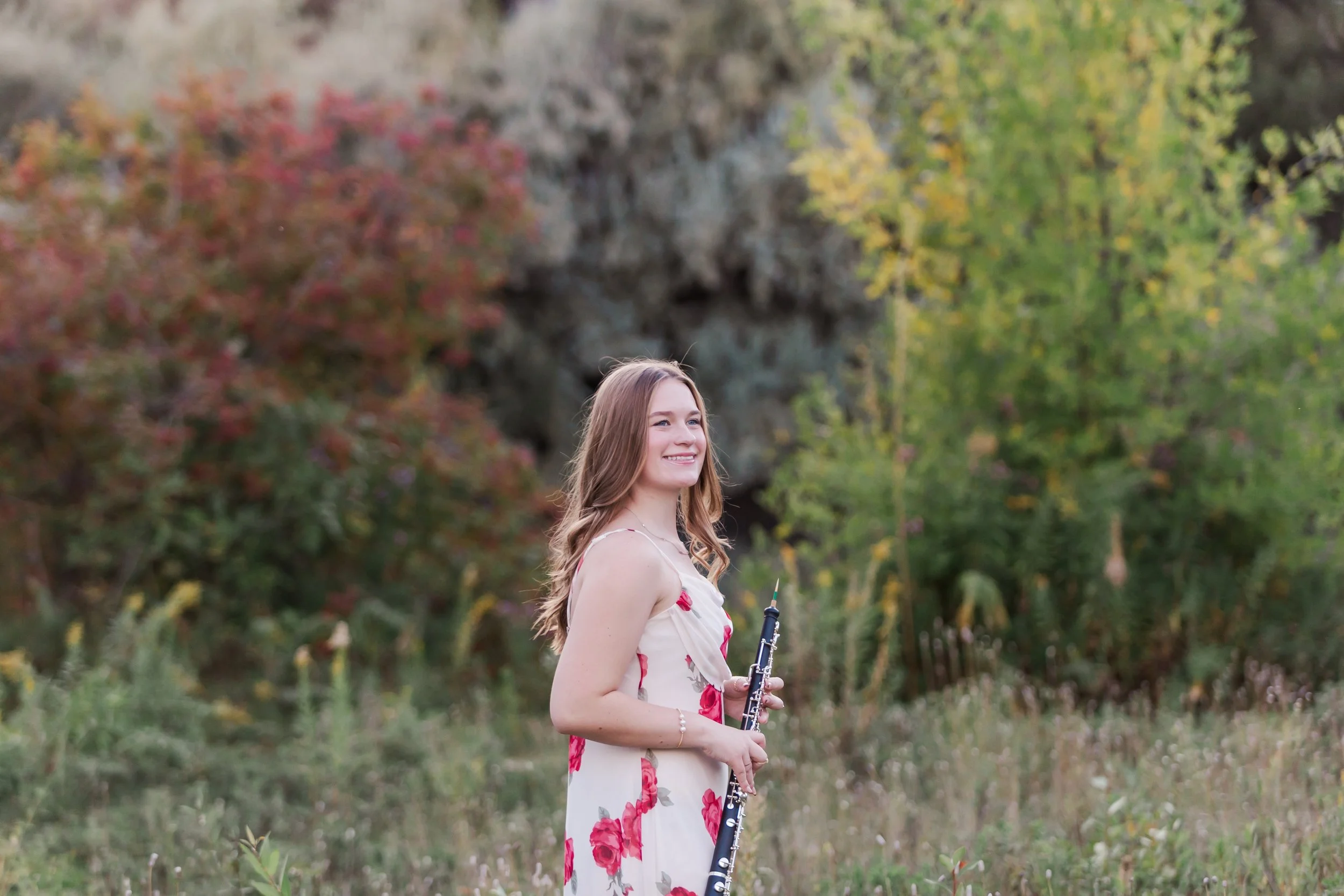 smiling in the distance with music instrument